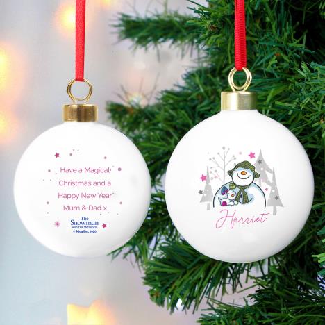 Personalised The Snowman & The Snowdog Pink Bauble Extra Image 2